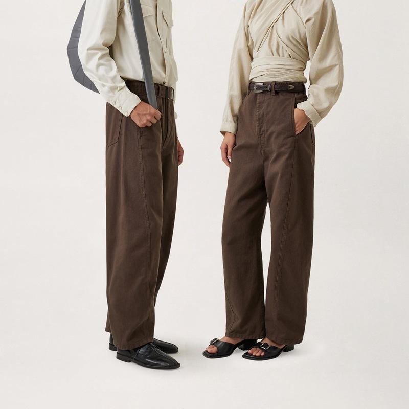 直筒长裤男女同款休闲宽松系腰带