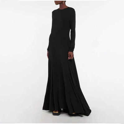 针织前胸绣花弹性长袖连衣裙