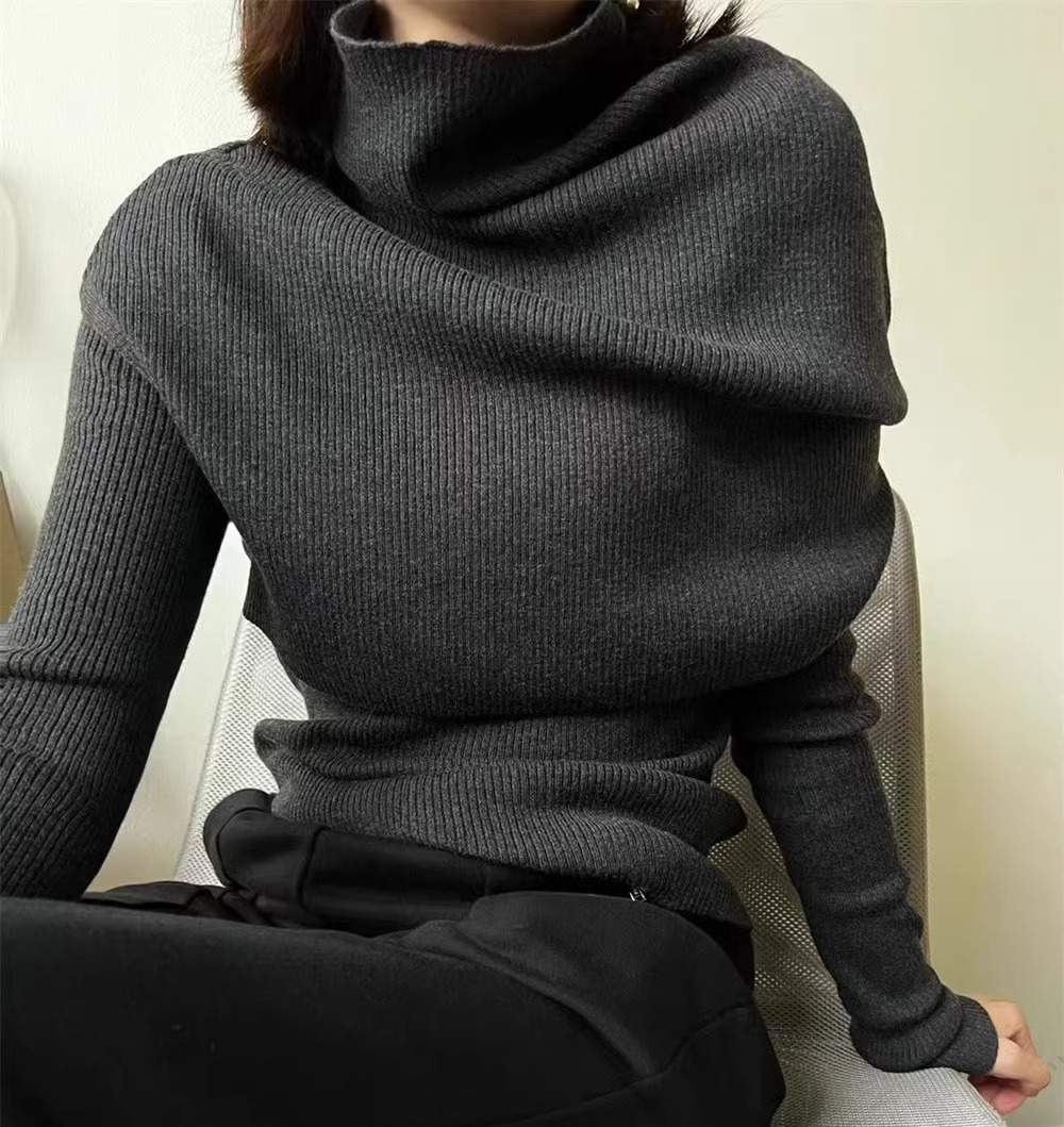 ROW 小众设计感修身显瘦高领针织衫女秋冬季叠穿两件套极简毛衣女