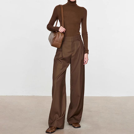 ROW 小众极简风阔腿裤女秋冬精纺羊毛高腰显瘦连腰微弧香蕉神裤子