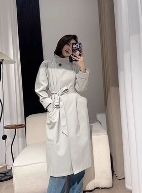 韩版纯色插肩袖系带宽松休闲外套2025年新款女装风衣QD82122