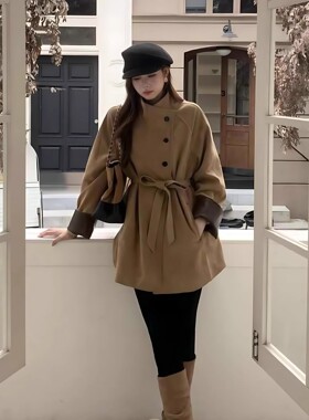 韩系复古慵懒风衣女2025新款英伦风miu系中长款百搭外套QD82313