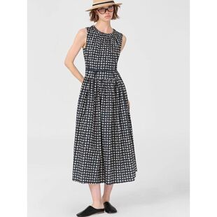 连衣裙女QD81916 纹印花设计感圆领长款 2025夏款 复古文艺风格