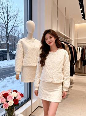 2025秋冬新款小个子韩版圆领显瘦时尚外套休闲短裙套装QD82552