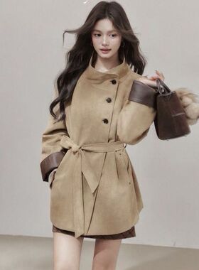风衣外套女2025冬季款复古气质立领大衣宽松显瘦上衣QD82313