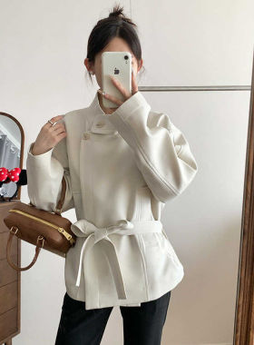 立领短款风衣女秋季新款收腰宽松英伦风廓形外套QD82183
