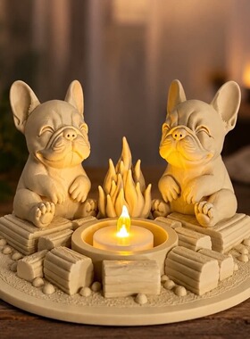 法斗摆件狗狗生日礼物送什么桌面好物篝火伙伴烛台法国斗牛犬朋友
