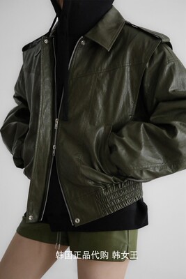 PAPERMOON 韩国代购2024春款女装 时尚阔形长袖PU皮外套夹克韩货