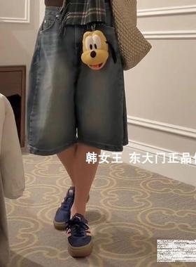 现货M一个 FORMAL韩国代购明星金靖同款作旧水洗中筒五分牛仔裤女