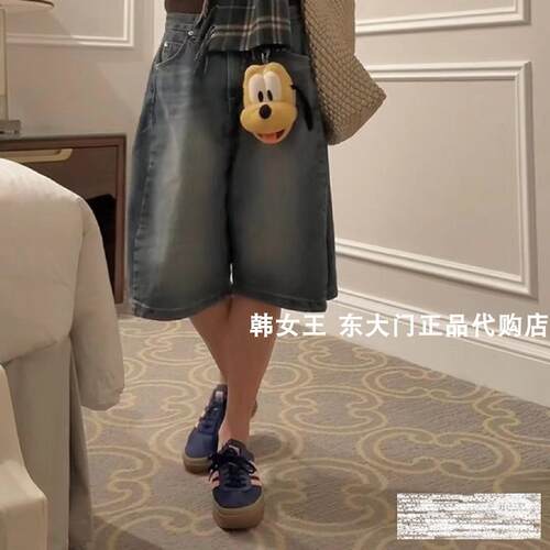 现货M一个 FORMAL韩国代购明星金靖同款作旧水洗中筒五分牛仔裤女