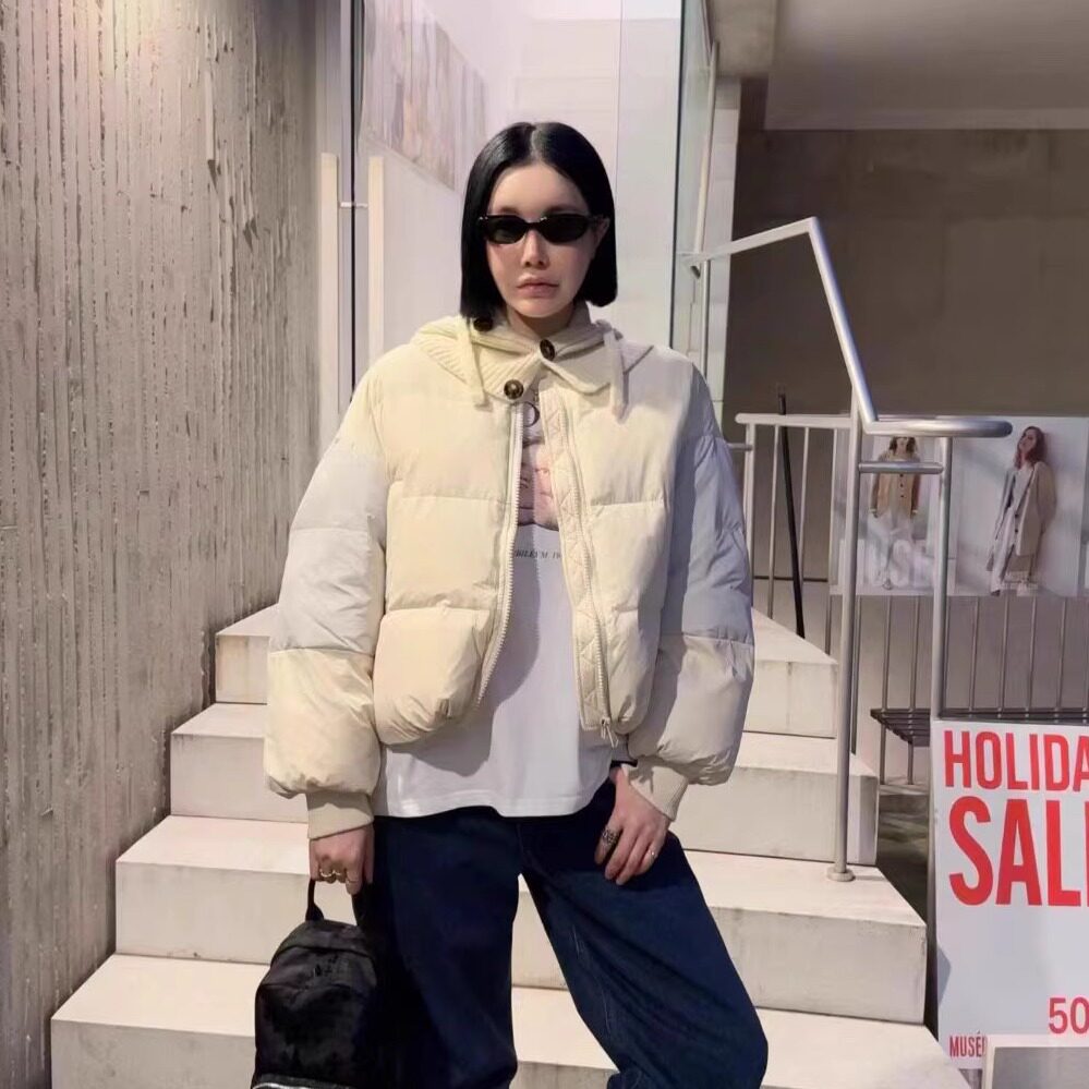 HELDER韩国代购2025秋冬 针织帽子两件套圆领70%鸭绒外套女羽绒服