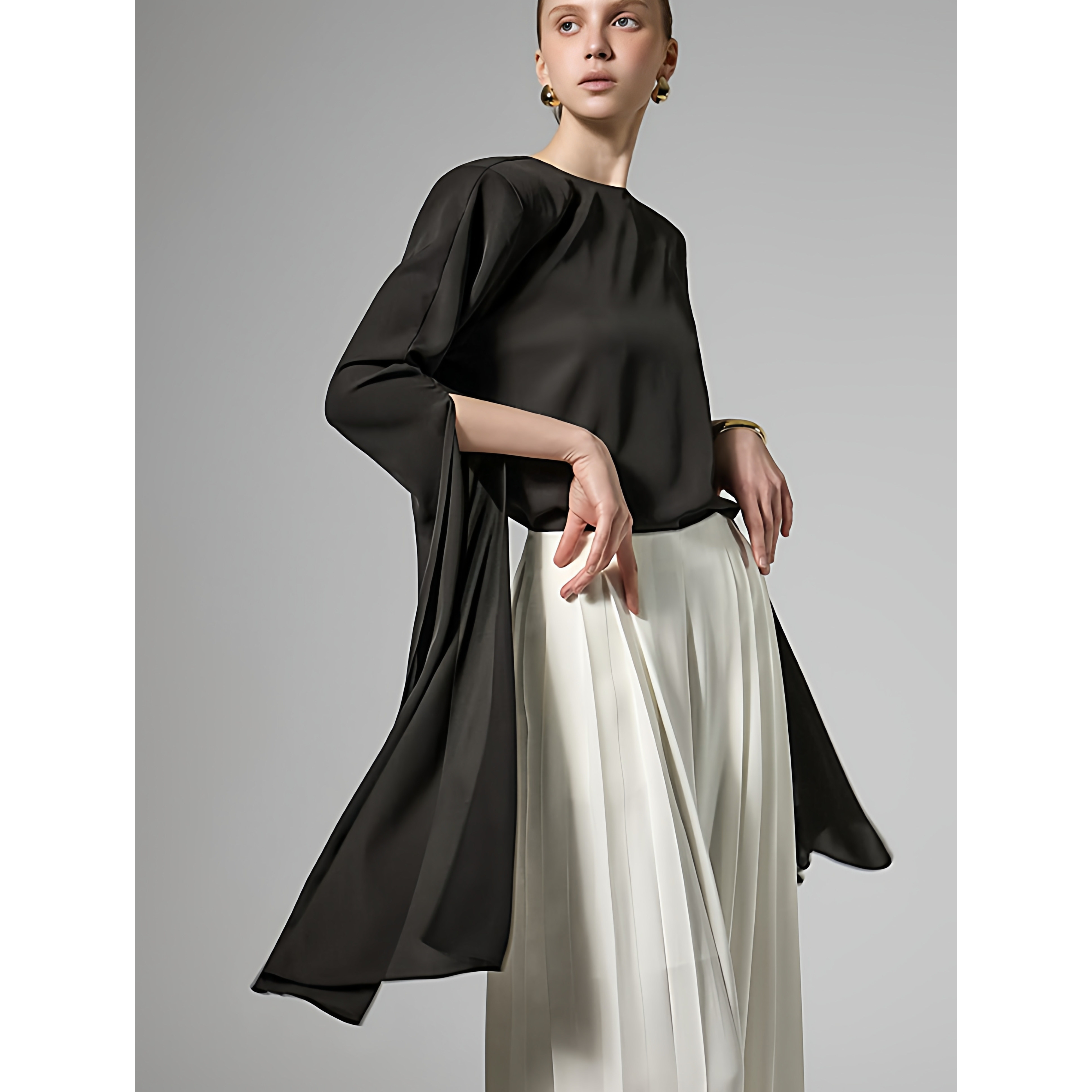 DINT韩国代购东大门2026春装 东大门明星开衩飞飞袖套头衬衫B9206