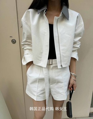 BLOSSOM韩国代购2024春款女装 可拆卸翻领短款拉链外套+短裤套装