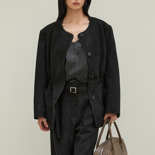 BLOSSOM韩国代购2025秋新款 时尚抽绳收腰圆领长袖宽松外套女夹克