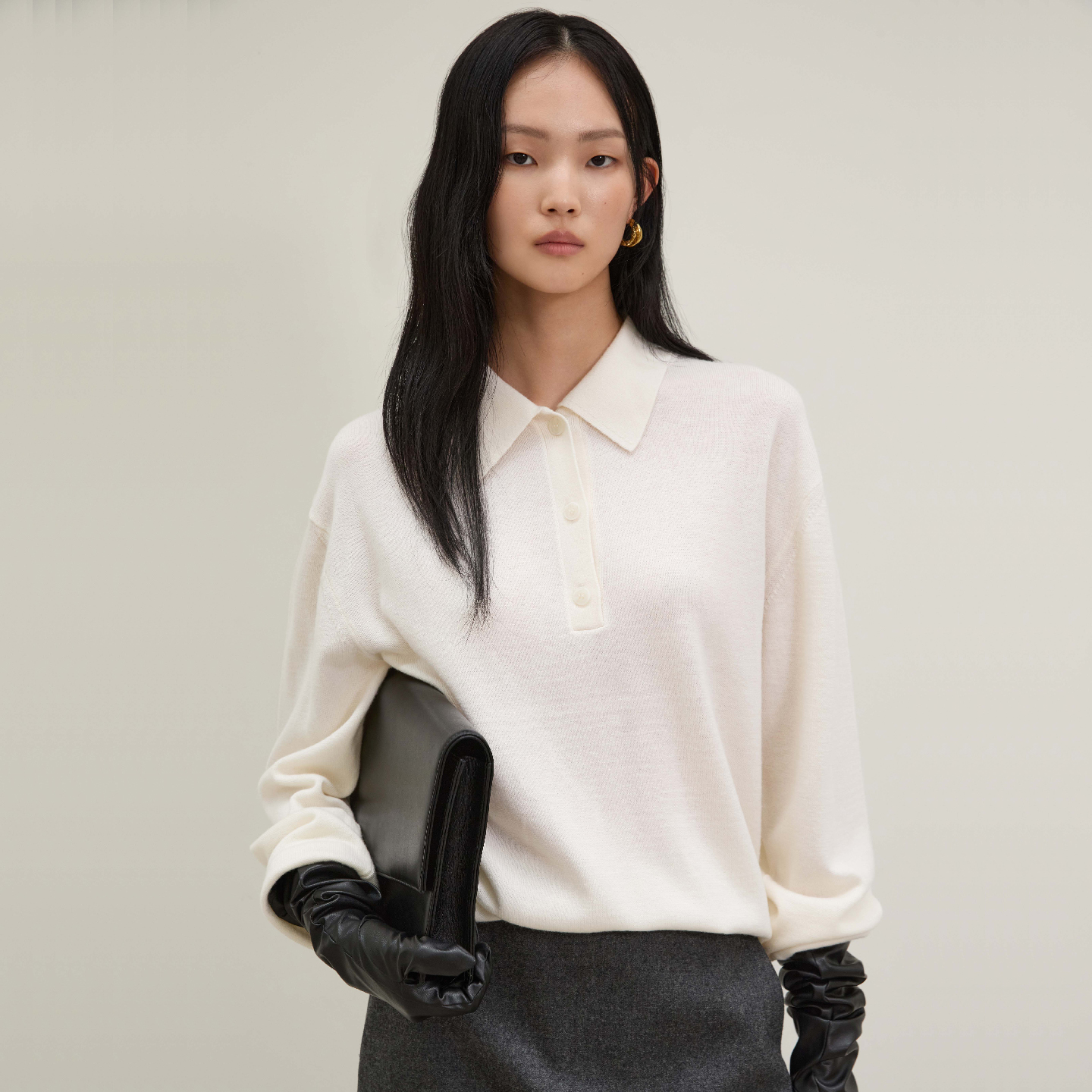 BLOSSOM韩国代购2025秋冬新款 时尚系扣翻领套头羊毛针织衫毛衣女