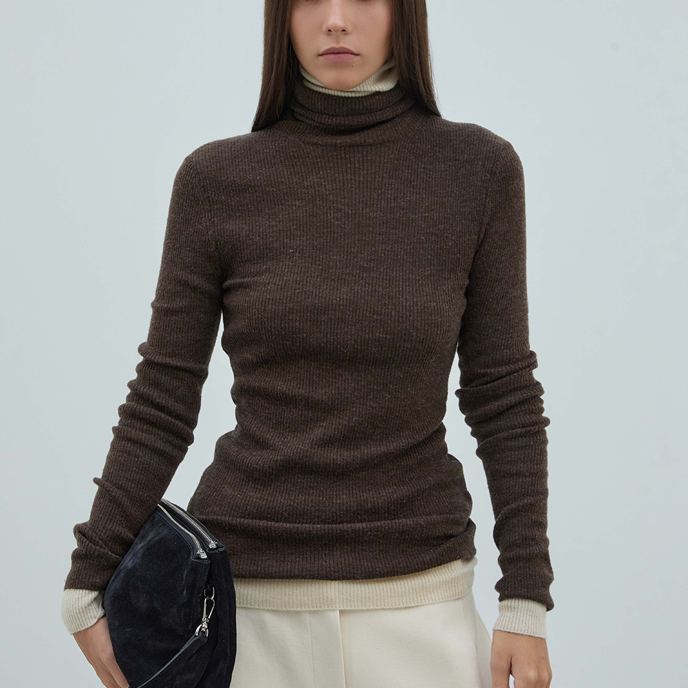 BLOSSOM韩国代2025秋冬装 纯色基础款百搭高领修身针织衫打底衫女