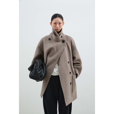 BLOSSOM韩国代购2025冬装 东大门设计师双排扣中长款羊毛外套大衣