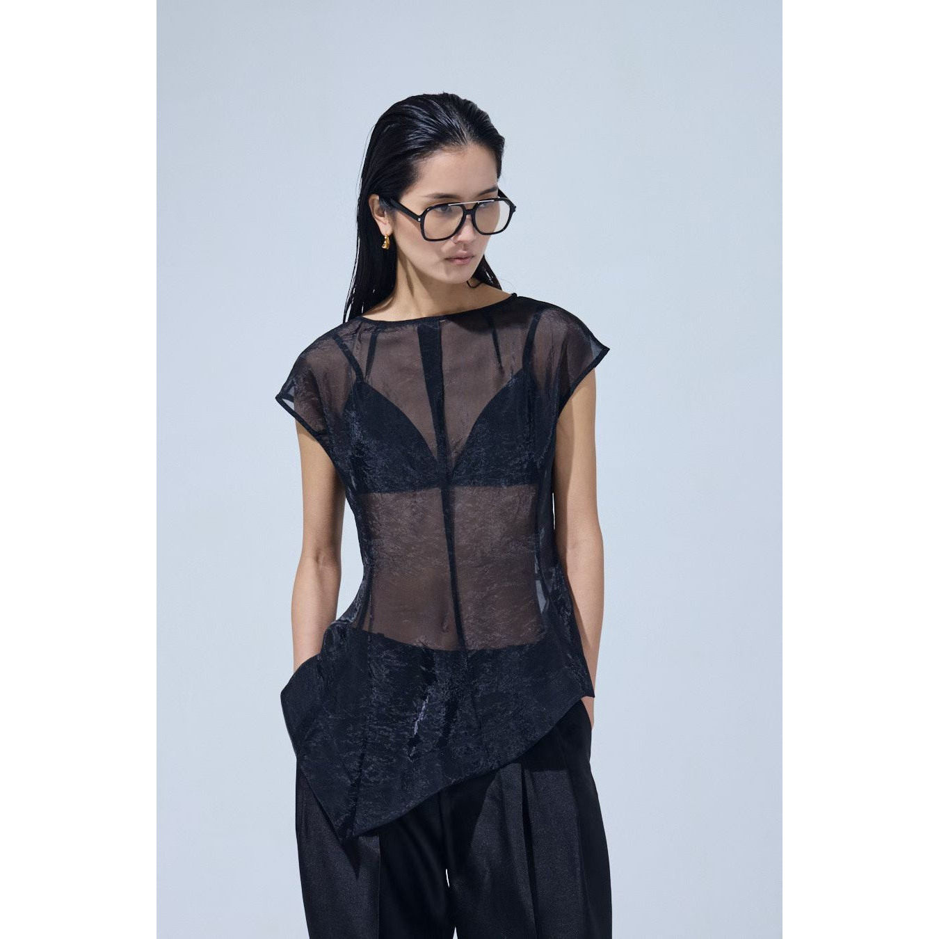 ONEBYTWO韩国代购2026夏女装 小红叔INS博主同款透视无袖上衣衬衫