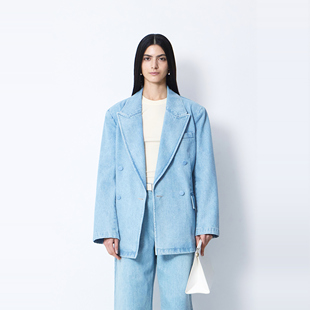BLOSSOM韩国东大门代购2025春款女装 时尚廓形长袖牛仔西装外套