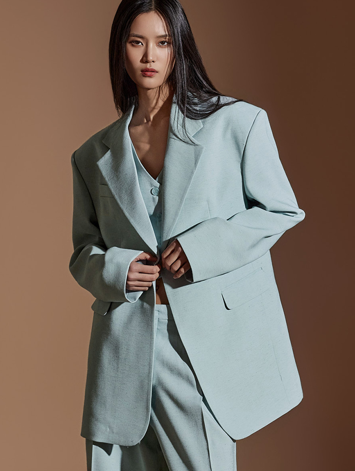 DINT韩国代购2024春款女装 百搭一粒扣气质阔形长袖西服外套J2187