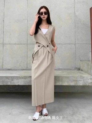 STAGE韩国代购2024春夏新款女装 可拆卸两件套设计无袖西服连衣裙