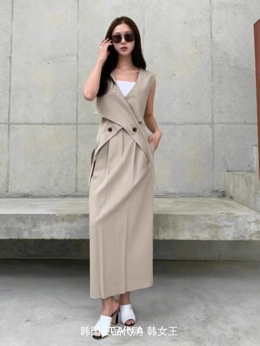 STAGE韩国代购2024春夏新款女装 可拆卸两件套设计无袖西服连衣裙