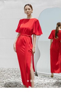 ins纯色垫肩飞飞袖 Van 2021春夏 DINT韩国代购 气质连衣裙女 Nzill