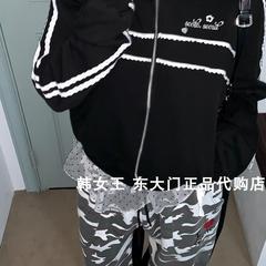 SEOLO韩国代购2025春女装新款 蕾丝边小字母拉链长袖卫衣小红同款
