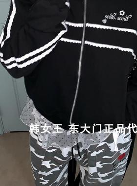 SEOLO韩国代购2025春女装新款 蕾丝边小字母拉链长袖卫衣小红同款
