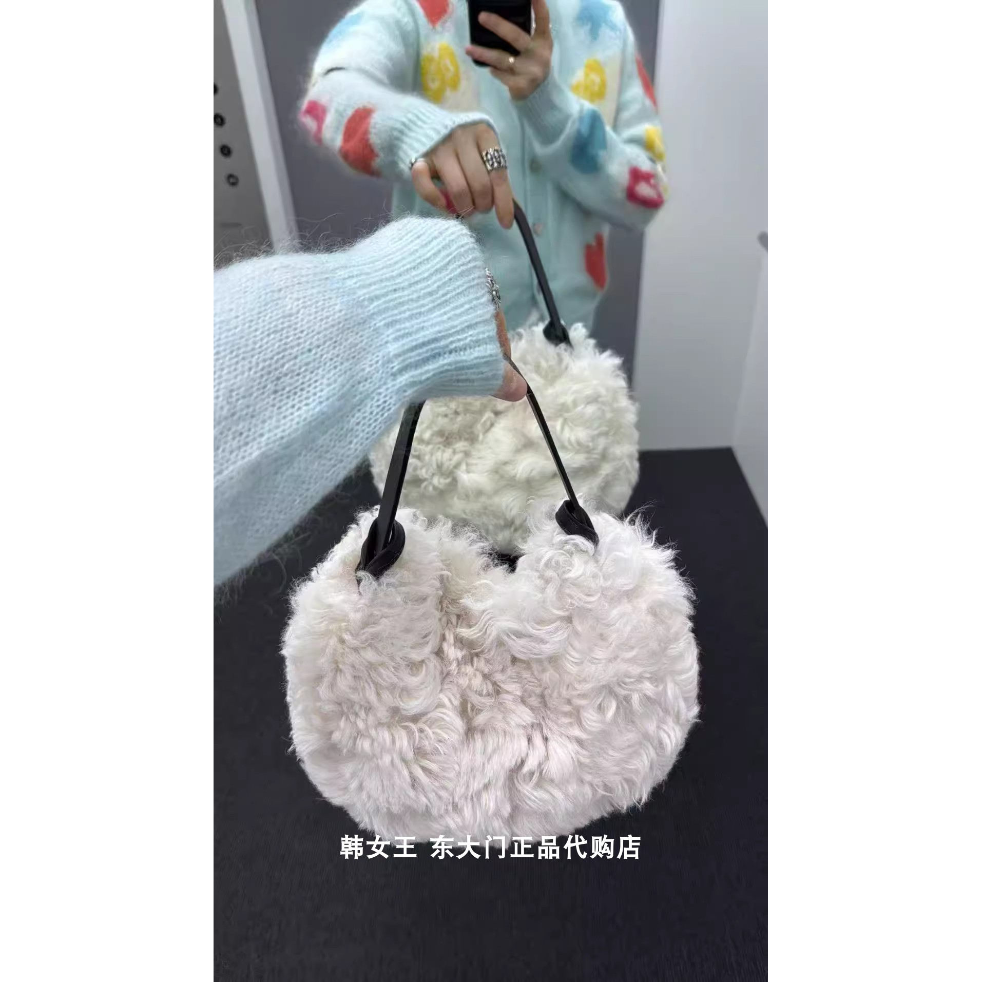 HELDER韩国代购2025秋冬百搭托斯卡纳羊毛羊皮托特手提包女包毛绒