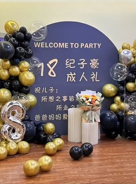 蓝色男孩18岁成人礼仪式感生日场景布置装饰16岁气球KT背景板定制