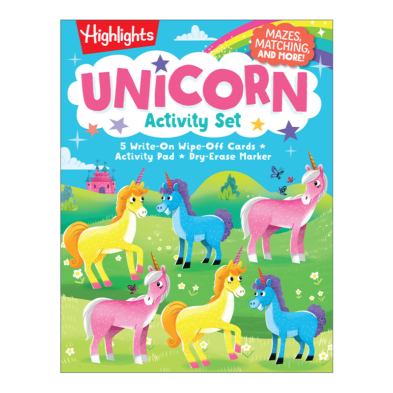 英文原版Unicorn Activity Set Highlights Puzzle and Activity Sets亮点独角兽主题儿童活动书套装 拼图 迷宫 解谜 儿童趣味游戏
