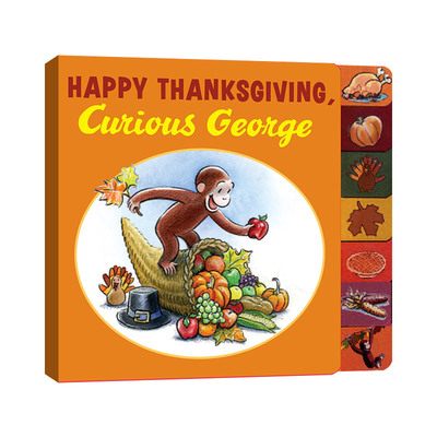 英文原版 Happy Thanksgiving  Curious George Tabbed Board Book 好奇猴乔治 感恩节快乐 大开异形纸板书 英文版 进口英语书籍