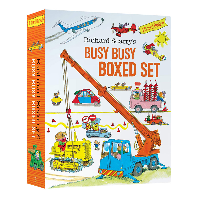 英文原版 Richard Scarry's Busy Busy Boxed Set 斯凯瑞繁忙的场所系列 4册套装 启蒙学习认知英语单词绘本 进口书