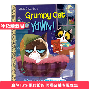 英文原版绘本 Yawn! a Grumpy Cat Bedtime Story Little Golden Book 打哈欠 不爽猫睡前故事 兰登书屋精装小金书 英文版进口书籍