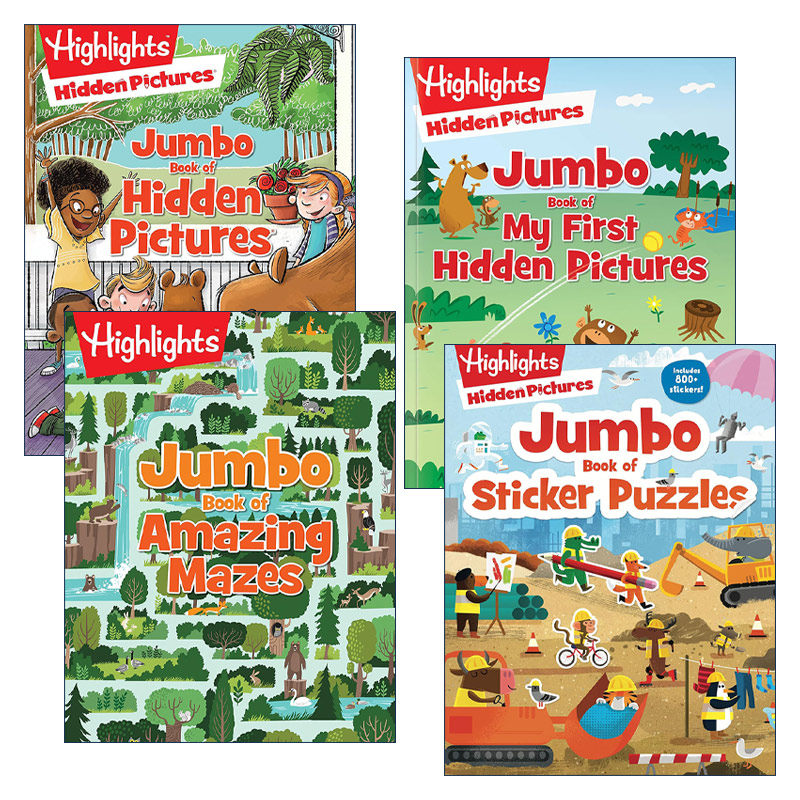 英文原版 Highlights Jumbo Books & Pads 4册 谜题巨型书 词汇学习 亮点儿童益智游戏活动书 英文版 进口英语原版书籍