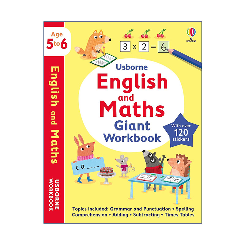 英文原版 Usborne English and Maths Giant Workbook 尤斯伯恩趣味学英语和数学 5-6岁 英文版 进口英语原版书籍