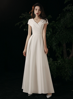 白色气质名媛小晚礼服连衣裙女登记领证平时可穿生日宴会法式长裙