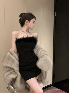 新款黑色抹胸连衣裙女气质名媛晚礼服生日高级性感打底包臀短裙子