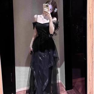 黑色晚禮服裙女宴會(huì)高端輕奢小眾高級(jí)感氣質(zhì)藝考主持人生日成人禮