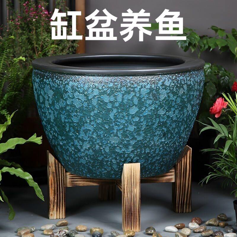 青花陶瓷养鱼缸手工制作庭院水缸图片