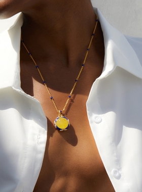 时尚贵气天然蜜蜡项链轻奢设计感琥珀吊坠秋冬新款青金石毛衣链