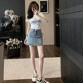 女白色t恤牛仔裙子两件套小个子夏日穿搭一整套 套装 时尚 辣妹短袖