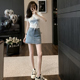 女白色t恤牛仔裙子两件套小个子夏日穿搭一整套 套装 时尚 辣妹短袖
