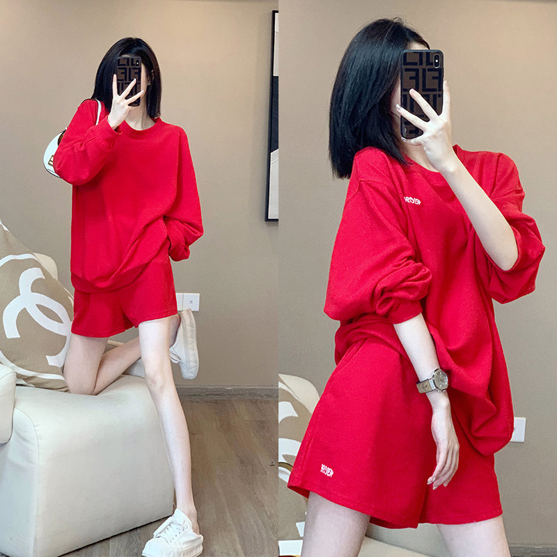 欧货休闲运动套装女春秋季大码宽松卫衣短裤两件套减龄穿搭一整套,女装/女士精品,大码套装,淘宝优惠券,粉丝福利购,淘宝优惠卷