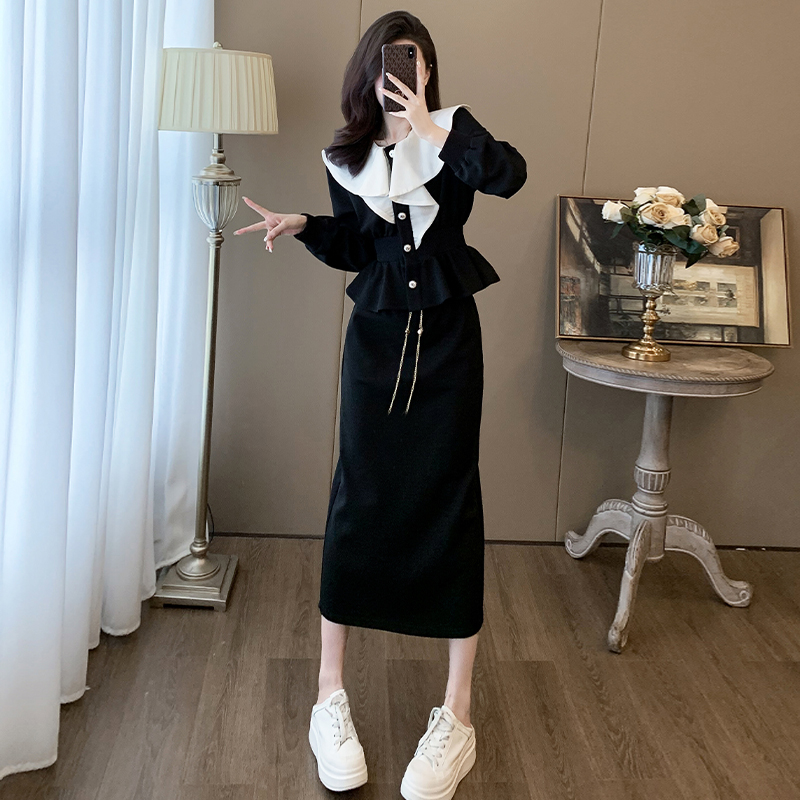 法式黑色小香风套装女春秋高级感时尚减龄穿搭一整套气质两件套裙