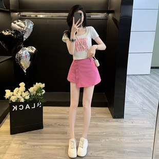独特漂亮夏天小套装女夏亮片短袖牛仔裤裙两件套巨好看夏装一整套
