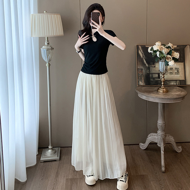 新中式休闲套装女夏时尚短袖阔腿裤裙两件套高级感减龄穿搭一整套图片