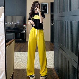 夏天休闲运动套装女夏季时尚洋气网红炸街短袖阔腿裤盐系两件套