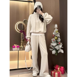 欧货高级感立领卫衣套装女秋冬加绒加厚洋气宽松减龄阔腿裤两件套